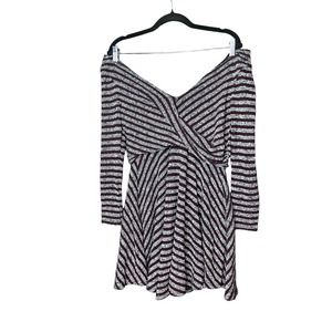 FREE PEOPLE Maverick Eggplant Gray Slub Knit Stripe Mini Dress M NWT. MSRP$128